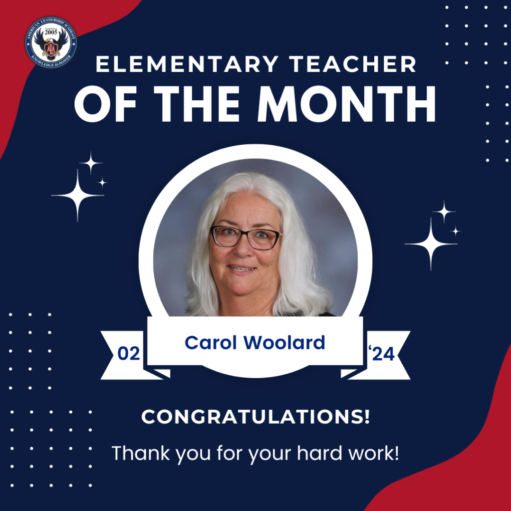 Congratulations Ms. Woolard for being awarded the Elementary Teacher of the Month for February.