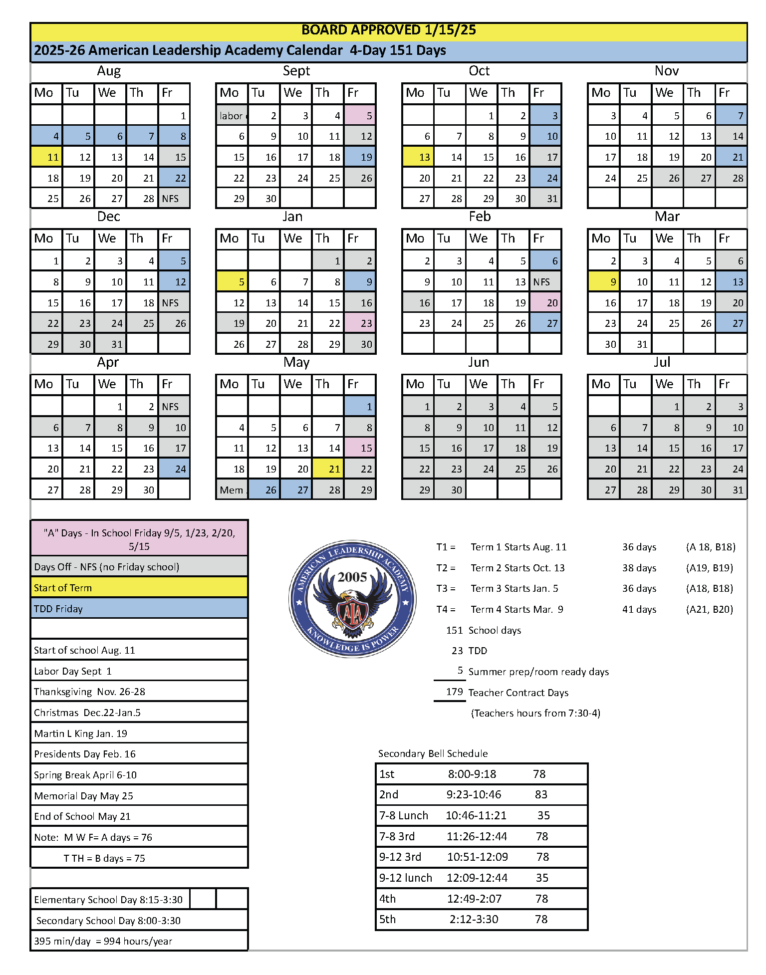 ALA School Calendar American Leadership Academy